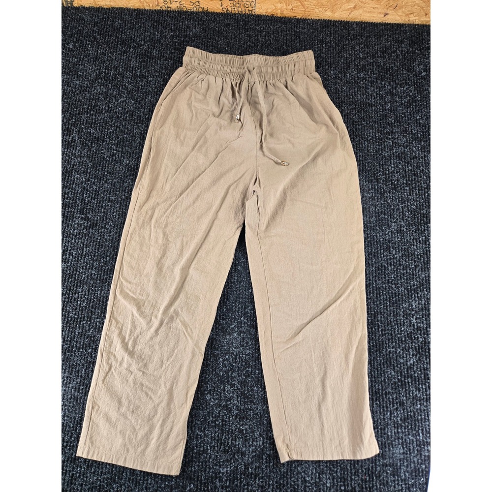 Misslook Womens Tan Cotton Blend‎ Elastic Drawstring Straight Leg Pants Size M
